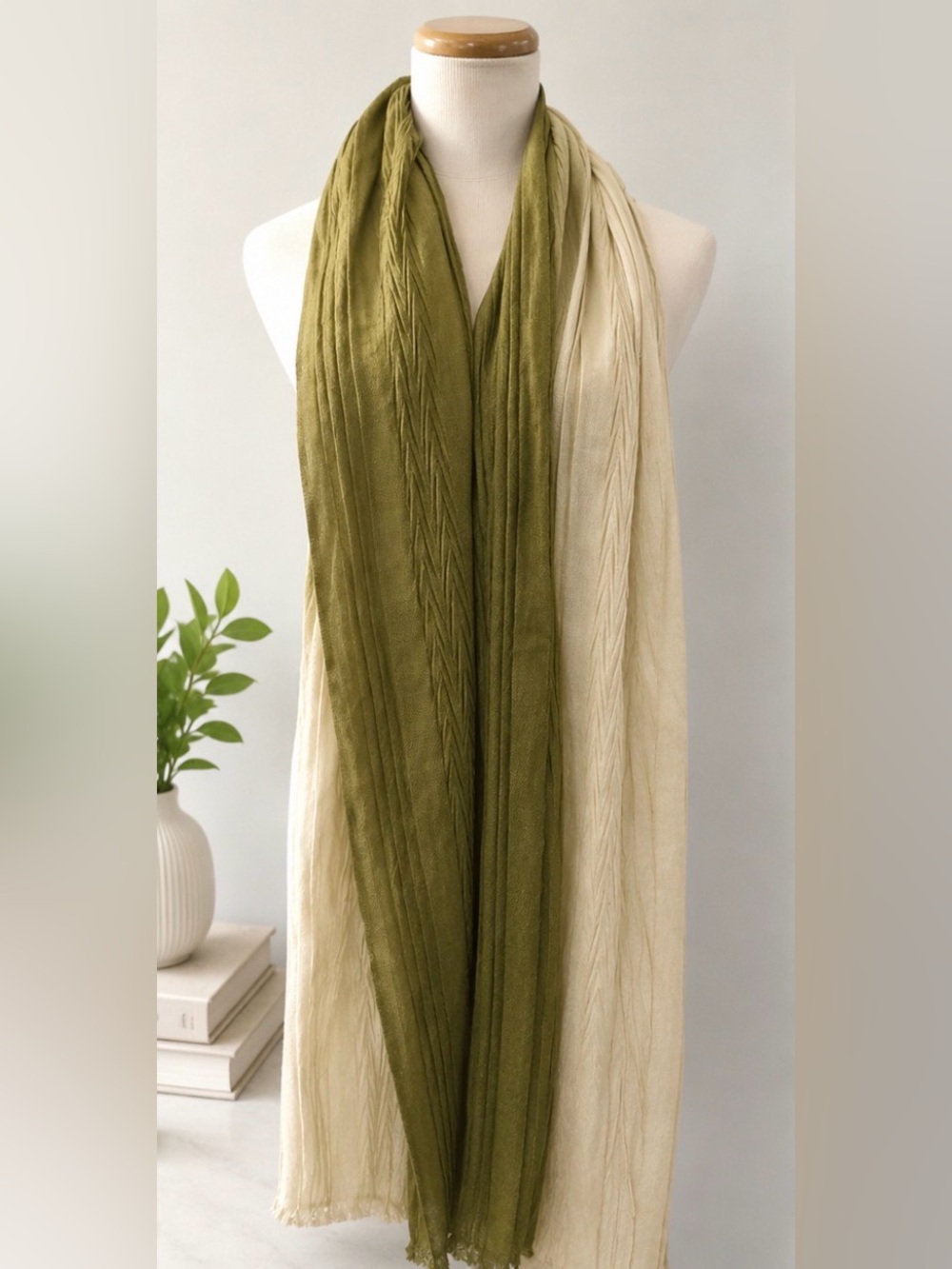 🆕 [Pashmina] Green Cashmere Silk Blend Fringe Wrap Shawl Scarf